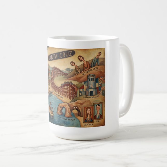 Taza De Café Santa Cruz California Whimsical Map UCSC Boardwalk (Anverso derecho)
