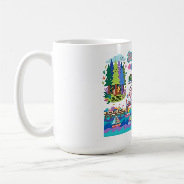 Taza De Café Santa Cruz Illustrated Map Boardwalk Beach Surfing (Izquierda)