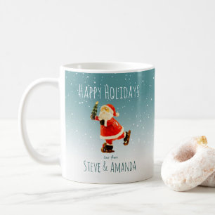 Taza De Café Santa de patinaje sobre hielo festivo - Personaliz