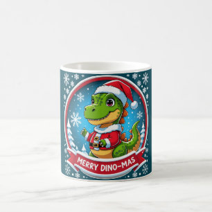 Taza De Café Santa Dinosaur Navidad Divertido “Feliz Dino-Navid