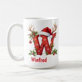Taza De Café Santa elegante Monograma inicial W Feliz Navidad 