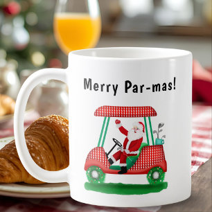 Taza De Café Santa en carrito de golf de Navidad
