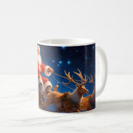 Taza De Café Santa entregando juguetes para niños, renos tirand
