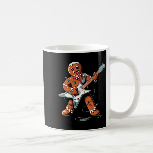 Taza De Café Santa Gingerbread Playing Guitar Funny Christmas P (Derecha)