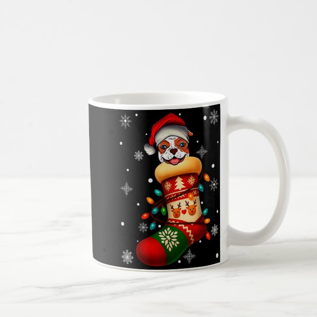 Taza De Café Santa Hat American Bulldog Dog In Christmas Socks  (Derecha)