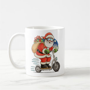 Taza De Café Santa montando scooter Navidad familia coincidente