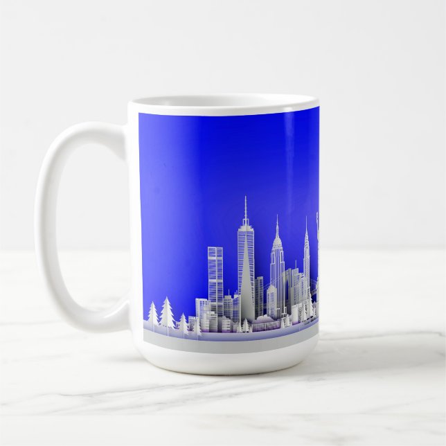 Taza De Café Santa Over New York City Christmas Blue Mug (Izquierda)