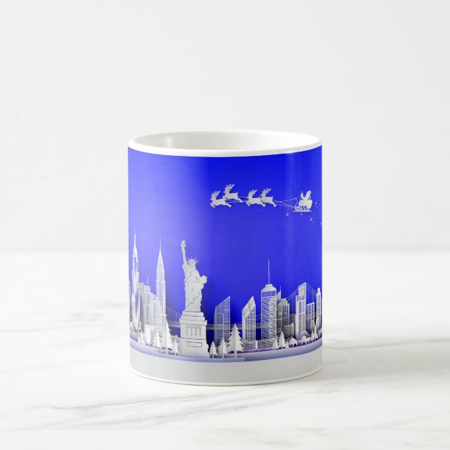 Taza De Café Santa Over New York City Christmas Blue Mug (Centro)