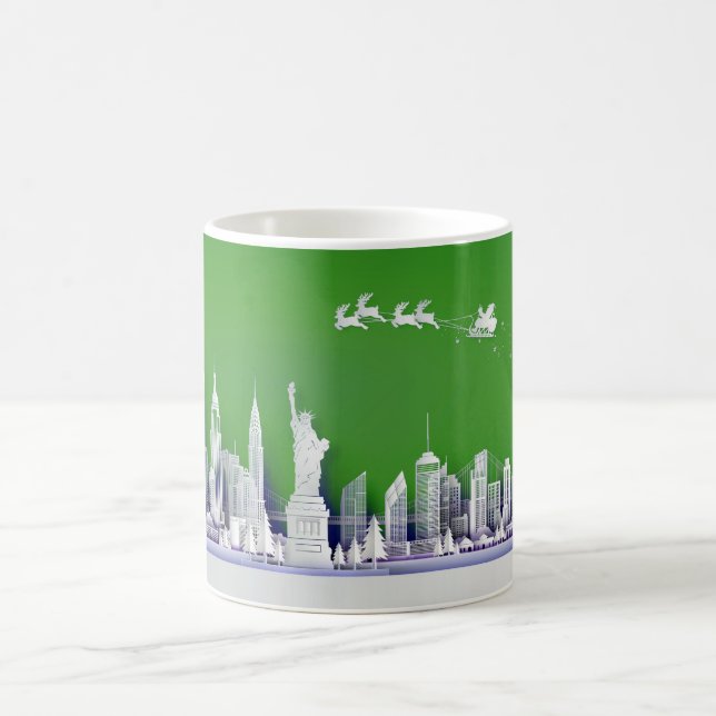 Taza De Café Santa Over New York City Christmas Green Mug (Centro)
