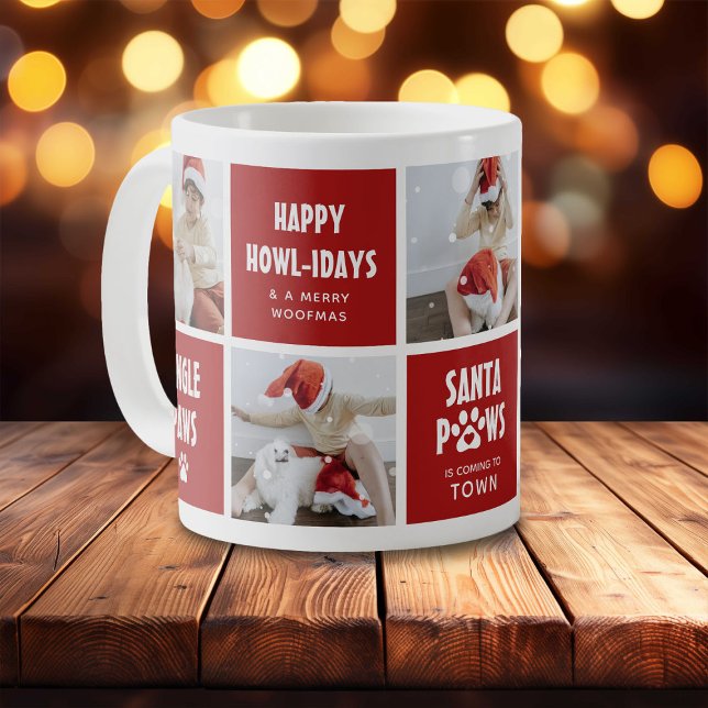Taza De Café Santa Paws, Felices Howlidays 5 Photo Dog Navidade (Subido por el creador)