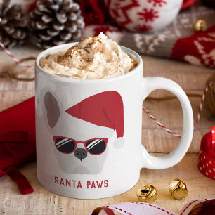 Taza De Café Santa Paws Navidad Bulldog Francés Blanco