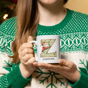 Taza De Café Santa Personalizado Navidad Monograma Inicial Z