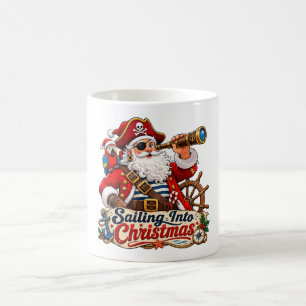 Taza De Café Santa Pirata Navegando en Navidad