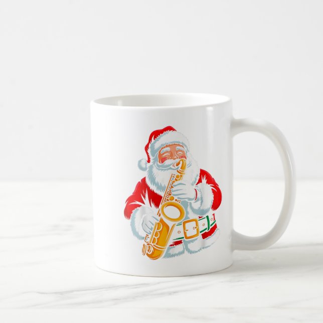 Taza De Café Santa Playing Saxophone Xmas Vibes Funny Christmas (Derecha)