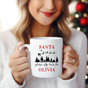 Taza De Café Santa por favor detente aquí para la Navidad tradi