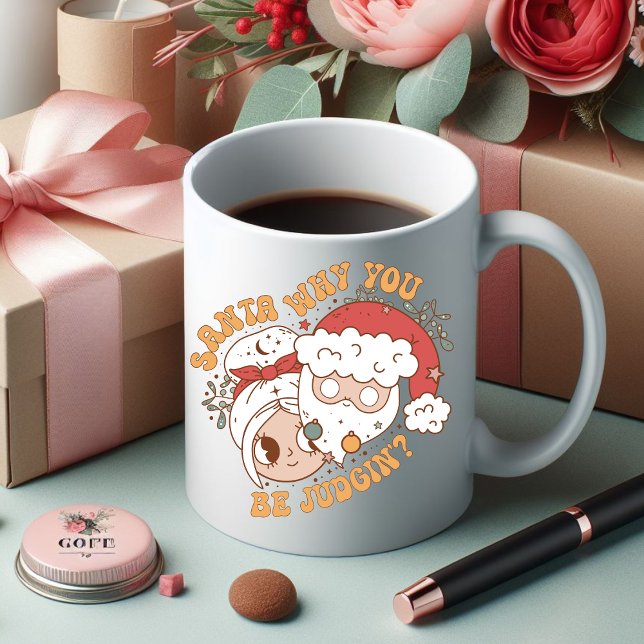 Taza De Café Santa por qué estás juzgando el café Mug (Subido por el creador)