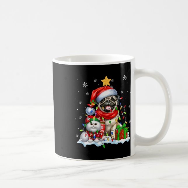 Taza De Café Santa Pug Con Navidades Del Gato Del Elf Ilustra A (Derecha)