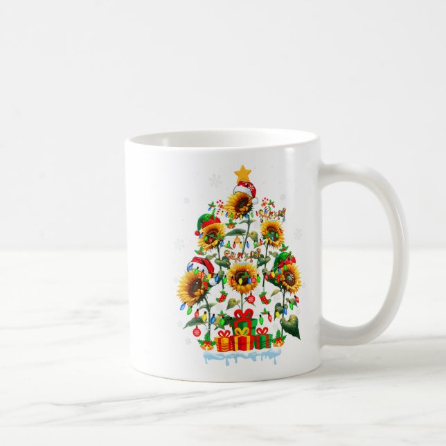 Taza De Café Santa Reindeer Elf Sunflowers As Xmas Tree Flowers (Derecha)