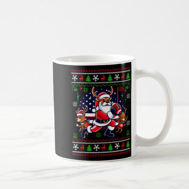 Taza De Café Santa Reindeer Play American Football Ugly Christm (Derecha)