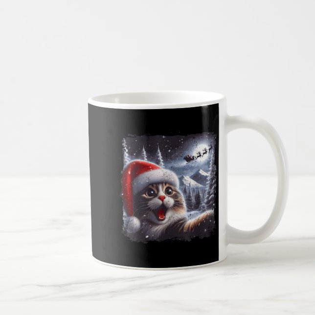 Taza De Café Santa Reindeer Selfie Cat Funny Christmas Tee  (Derecha)