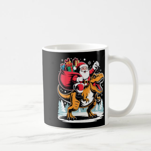 Taza De Café Santa Riding Dinosaur T Rex Christmas Boys Xmas  (Derecha)