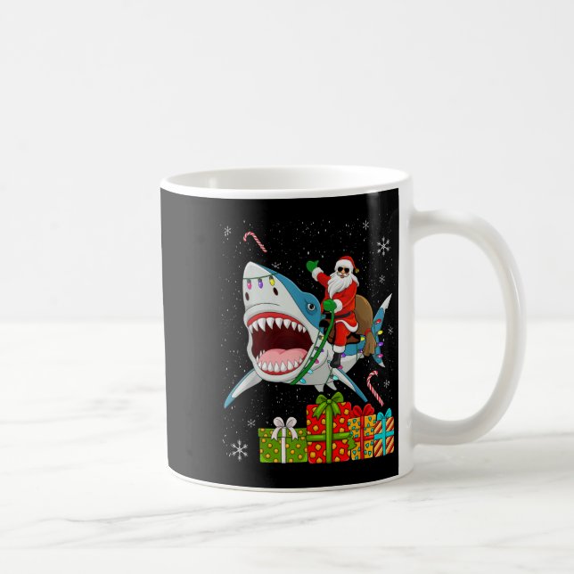 Taza De Café Santa Riding Shark Christmas Pajama Cute Ocean Ani (Derecha)