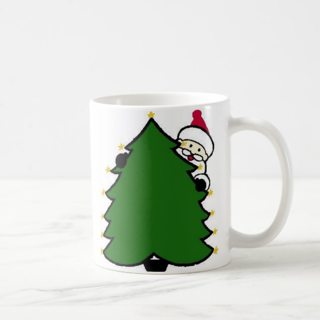 Taza De Café Santa se esconde detrás del árbol de Navidad (Derecha)