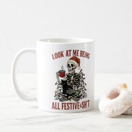 Taza De Café Santa Skeleton with Cat Holiday Snark