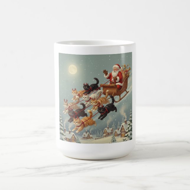Taza De Café Santa Sleigh with Flying Cats Coffee Mug (Centro)