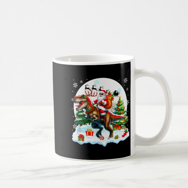 Taza De Café Santa Sungles Riding T-rex Reindeer Christmas Snow (Derecha)