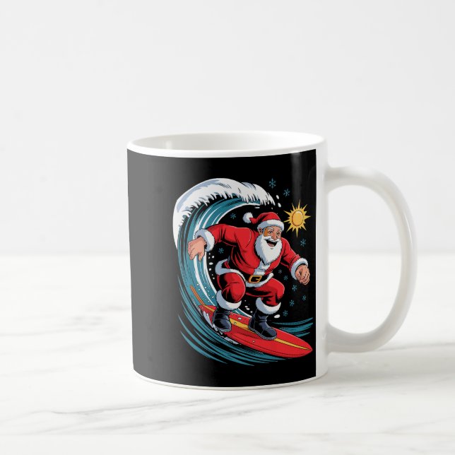 Taza De Café Santa Surfing Funny Surfer Holiday Christmas Xmas  (Derecha)