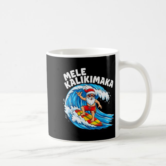 Taza De Café Santa Surfing Mele Kalikimaka Hawaiian Christmas  (Derecha)