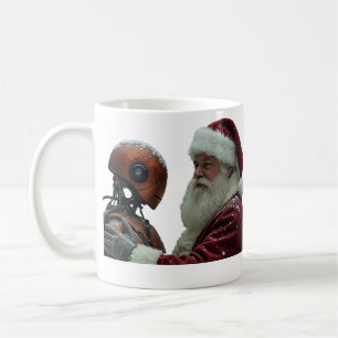 Taza De Café santa y elfo robot
