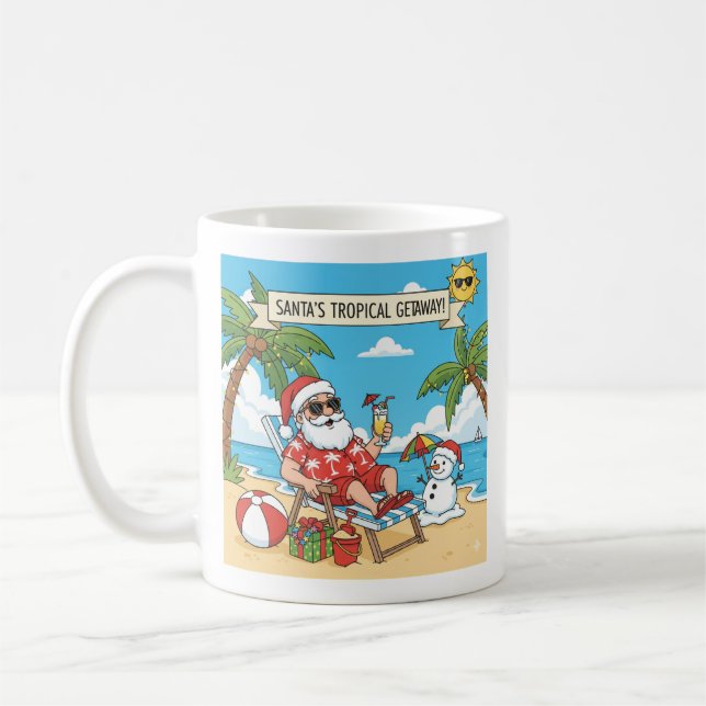 Taza De Café Santa y Snowman en la playa (Izquierda)