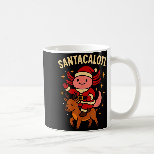 Taza De Café Santacalotl Santa Claus Cute Axolotl Snow Reindeer (Derecha)