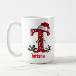Taza De Café Santa's hat Monogram initial T merry Christmas 
