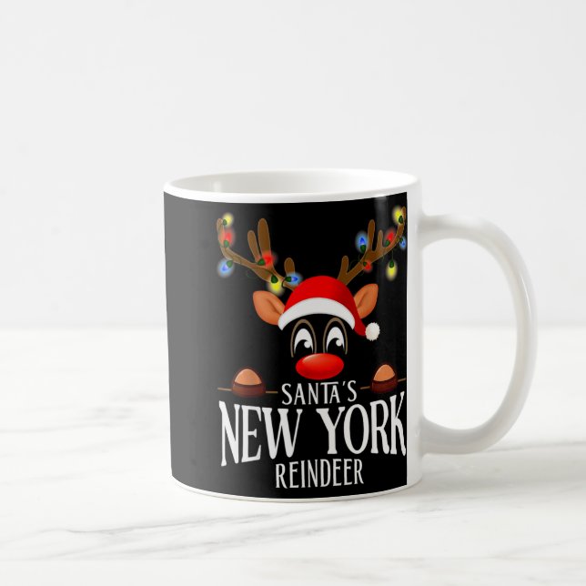 Taza De Café Santas New York Reindeer Funny Xmas Matching Pjs  (Derecha)
