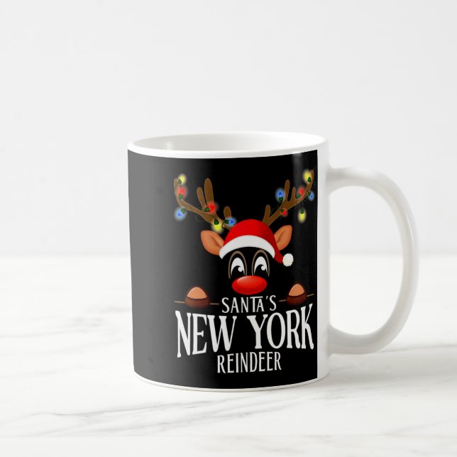 Taza De Café Santas New York Reindeer Funny Xmas Matching Pjs  (Derecha)