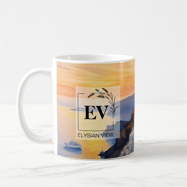 Taza De Café Santorini Golden Hour Watercolor Mug (Izquierda)
