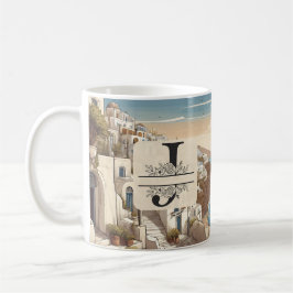 Taza De Café Santorini grecia isla griega monograma viaje azul