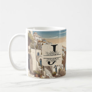 Taza De Café Santorini grecia isla griega monograma viaje azul