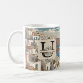 Taza De Café Santorini grecia isla griega monograma viaje azul