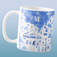 Santorini Grecia Monograma Watercolor