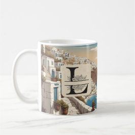 Taza De Café Santorini gris isla monograma viaje azul