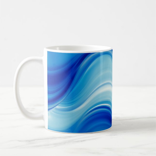 Taza De Café Sapphire Abstract Wave Glow Art (Izquierda)