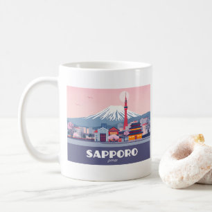 Taza De Café Sapporo Japón Hokkaido Cityscape Pastel Viaje