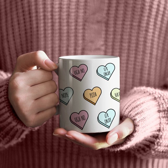 Taza De Café Sarcástico patrón cardíaco de San Valentín (Sarcastic Valentine’s Candy Heart Pattern Mug)