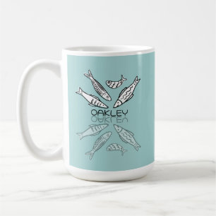 Taza De Café Sardinas Azules Lindas Reflejo Garabato Nombre Per