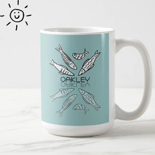 Taza De Café Sardinas Azules Lindas Reflejo Garabato Nombre Per