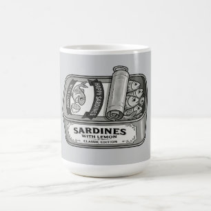 Taza De Café Sardinas enlatadas vintage en blanco y negro